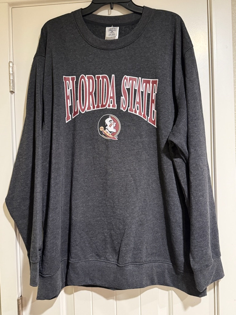 Rivalry Threads Charcoal Crewneck with Garnet & Gold Florida State Logo